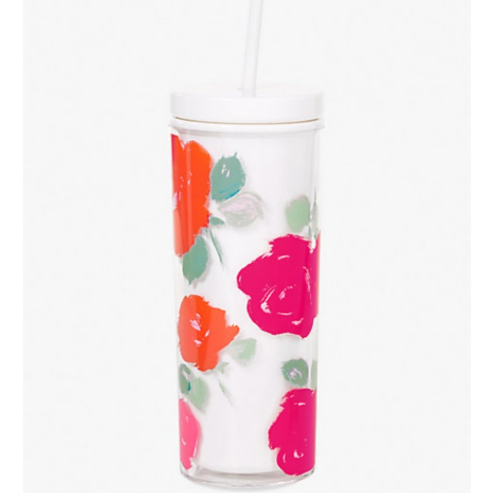 kate spade brushy rose acrylic tumbler with straw nwt